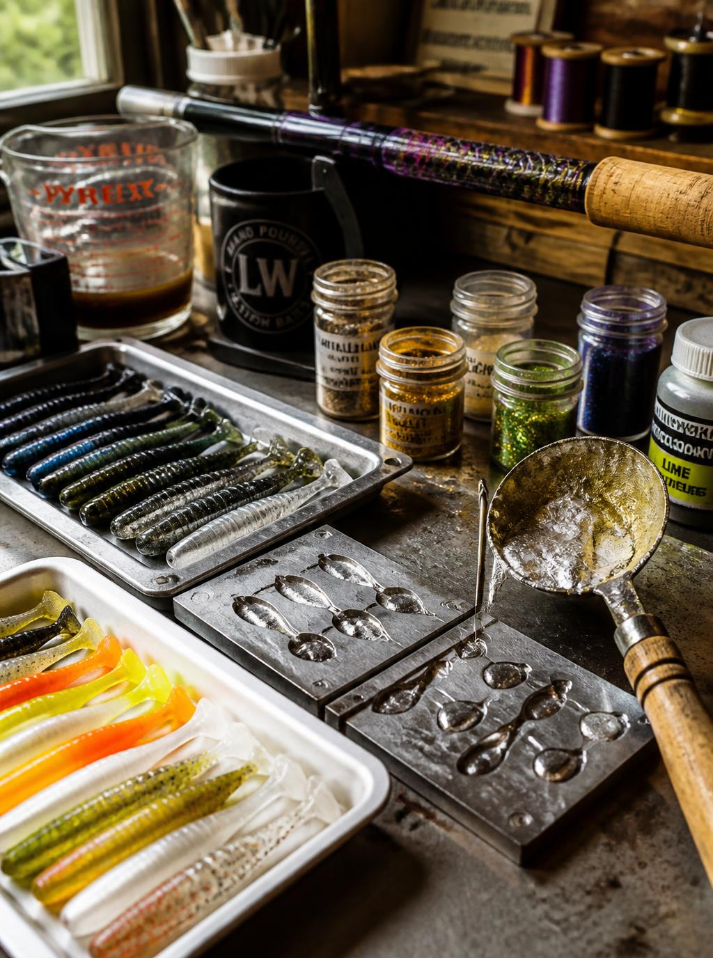 Sam Reed's lure-making bench at Bastrop Custom Lures and Rods